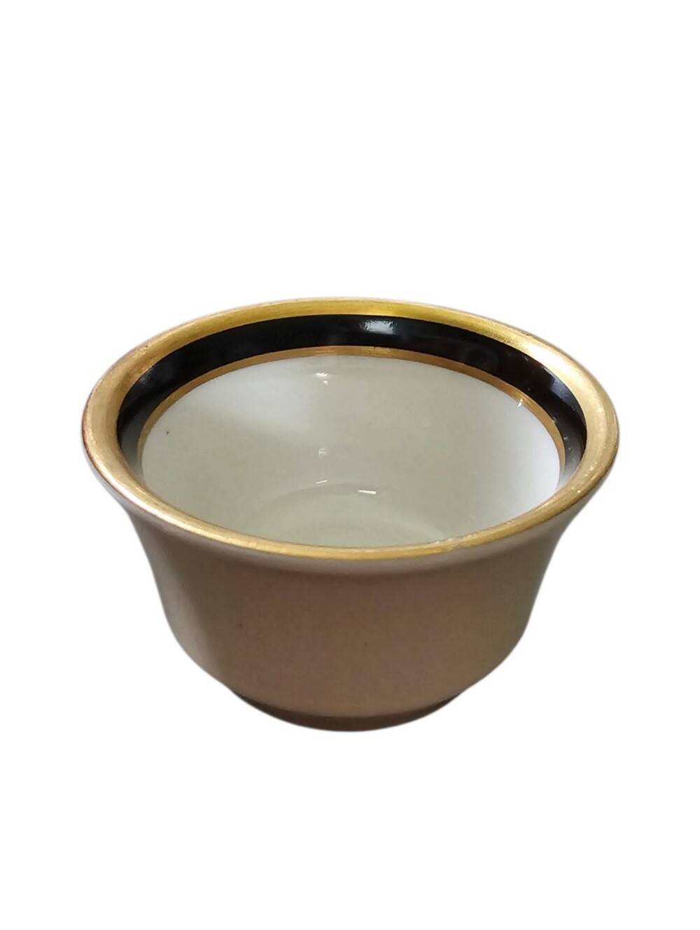 Homer Laughlin China 2 Oz. Seville Pattern 3" Black and Gold Trim on White Bowl